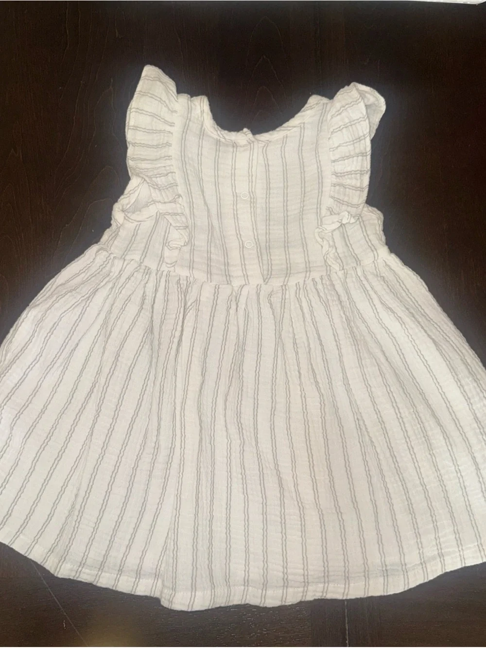 Rachel Zoe Girls' White Striped Ruffled Cotton-Linen Muslin Summer Dress Size 2T
